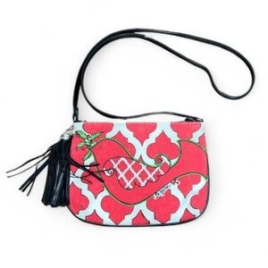 Brighton Love Dove Bag Crossbody Canvas Red white black and black fringe charm